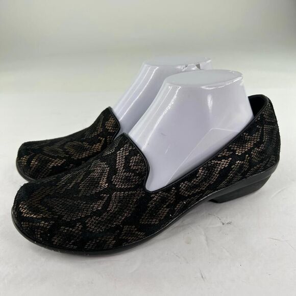 DANSKO Olivia Black Bronze Snake Metallic Shoes US 7.5 Slip On Loafer Clog - Picture 3 of 9
